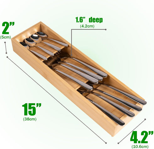 Bamboo Silverware Drawer Organizer, Compact Utensil Organizer, Silverware Organizer Tray Utensil Organizer for Flatware, Cutlery, Spoon and Knives...