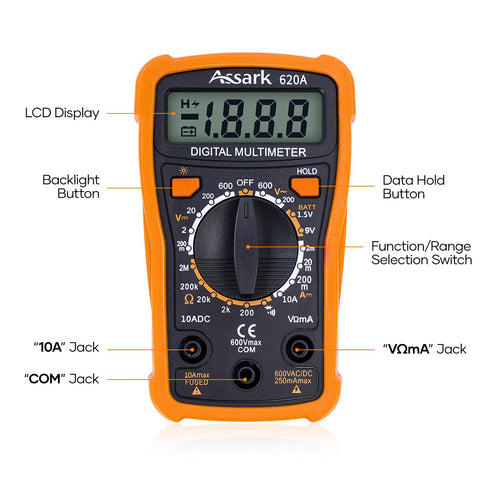 Digital Multimeter Voltage Tester, Assark 2000 Counts Multimeter Measure AC DC Voltage DC Current, Meter Tester Test Volt Ohm Amp Diode Continuity...