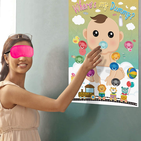 Fepito Baby Shower Party Games - Pin The Dummy On The Baby Game with 24pc Pacifier Stickers...