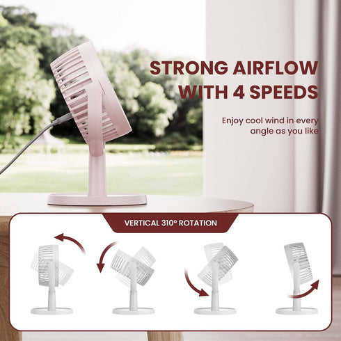 Shinebella 4 Speeds Small Desk Fan with Strong Airflow, Personal Portable Mini USB Fan, Quiet, 310 Degree Rotation, Detachable, Easy to Clean, Lig...