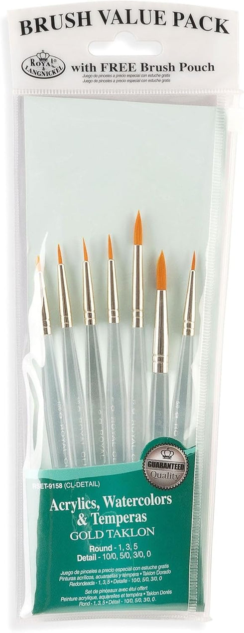 Royal & Langnickel RSET-9158 Royal Zip N' Close Gold Taklon Clear Acrylic Handle Detail Brush Set, 10.5 x 3.9 x 0.5, Multicolor, 7-Piece...