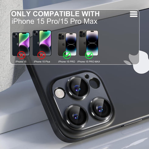 beuxece for iPhone 15 Pro/iPhone 15 Pro Max Camera Lens Protector, Metal Camera Screen Protector Cover Accessories, Case Friendly, HD Tempered Gla...