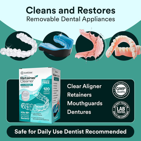 Retainer Cleaner Tablets, Invisalign Cleaner, Remove Stains, Odors & Plaque, Night Guard Cleaner, FSA & HSA Eligible, 4-Month Supply of PERSULFATE...
