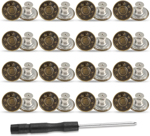 16 PCS Jeans Buttons, 20mm No Sew Jean Button Replacement for Loose Jeans Trousers Buttons Accessories for Pants Reusable Adjustable Metal Button ...