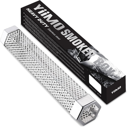 Smoke Tube for Pellets, YiiMO 12'' Pellet Smoker Up to 6Hrs of Cold Hot Smoking, Brush n Meat Sticks, Portable Hexagon Fits All Electric Gas Charc...