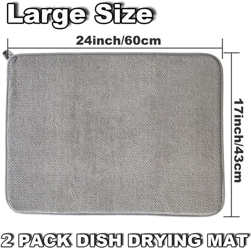 2Pack Large Dish Drying Mat for Kitchen Counter,24 x 17 Inch Microfiber Absorbent Dish Drying Pad,Large Size Dishes Drainer Mats for Countertops,S...