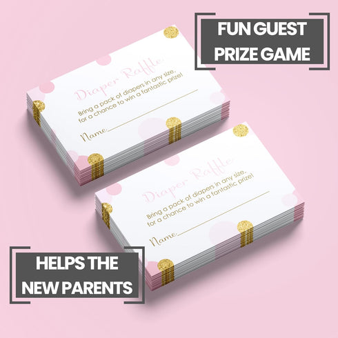Paper Clever Party Pink and Gold Diaper Raffle Tickets - 25 Pack - Fun Baby Shower Game for Girls - Raffle Invitation Insert Cards for Prizes...