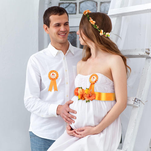 Little Cutie Citrus Maternity Sash Mom to Be & Daddy to Be Corsage Orange Clementine Flower Crown Pregnancy Sash Decoration Autumn Baby Shower Kit...