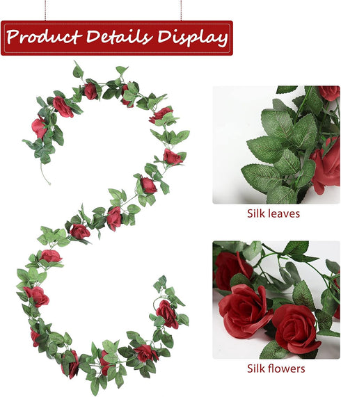 Syhood Artificial Rose Garlands Rose Vines Leaves Banners Hanging Fake Floral Garland Flower Vine for Wedding Arch Ceremony Home Garden Outdoor Pa...