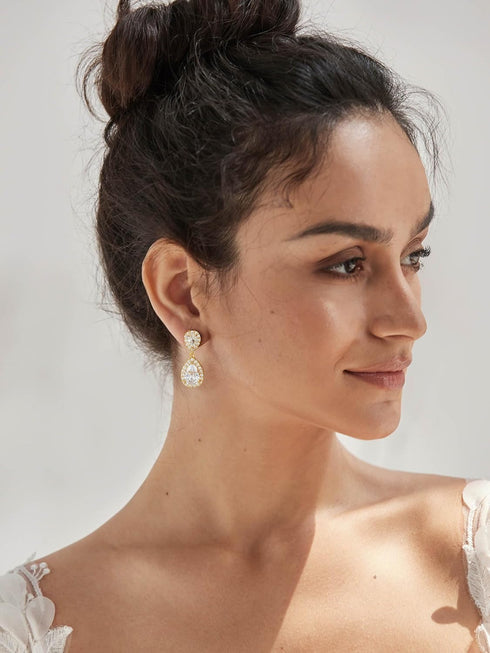 SWEETV Cubic Zirconia Teardrop Bridal Earrings, Rhinestone Dangle Earrings for Wedding Prom Anniversary...
