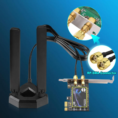 Eightwood WiFi 6E Tri-Band Antenna 6GHz 5GHz 2.4GHz Gaming WiFi Antenna Magnetic Base with 6.5ft Extension Cable for PC Desktop Computer PCIe WiFi...