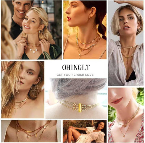 OHINGLT Necklace Layering Clasps Magnetic Slide Lock Clasp Necklace Connector Multi Strands Slide Tube Clasps...
