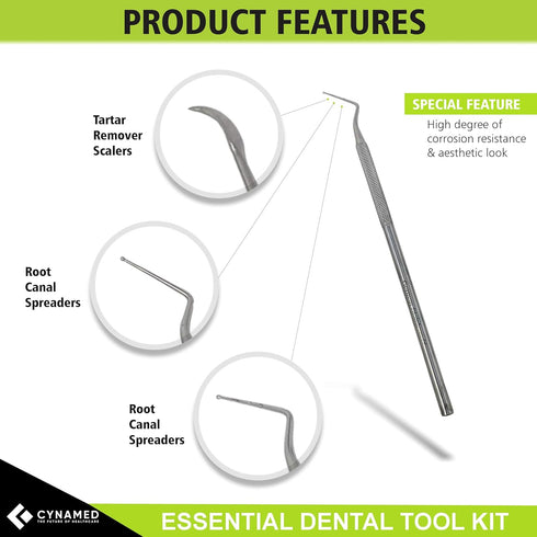 Cynamed Essential Dental Tool Kit Premium Stainless Steel Pick Oral Care Kit Hygiene Tooth Scraper Tartar Dental Scaler Tweezers Mouth Mirror for ...