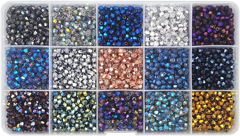 INSPIRELLE Approx 2400pcs 4mm Electroplated Multicolor Bicone Beads for Jewelry Bracelet Making Bulk Faceted Crystal Glass Briolette Beads...