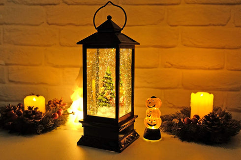 Eldnacele 12" Christmas Musical Snow Globe Lantern USB Lined Batteries Operated Water Glittering Lighted Lantern Santa Claus with 6H Timer Centerp...