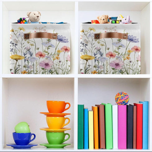 Herbal Wildflowers Storage Basket 1pc, Large Collapsible Toys Clothes Organizer, Durable Canvas Storage Bin with Handle for Shelves Closet Laundry...