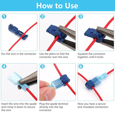 120 Pcs Quick Splice Wire Terminals, Male & Female Blue T-Tap Self-Stripping Quick Splice Connectors, Nylon Fully Insulated Quick Disconnects Kit ...