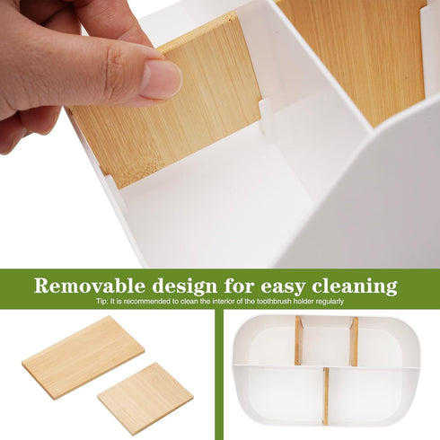 Electric Toothbrush Holders for Bathrooms,White Tooth Brushing Holder,Kids Toothpaste Holder with Bamboo Dividers,Bathroom Countertop Organizer,To...