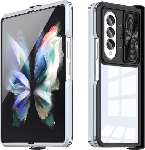 Wousunly Compatible with Samsung Z Fold 4 Case with Camera Lens Protector Slide Black,Phone Samsung Galaxy Z Fold 4 Case Silicone Transparent Shoc...