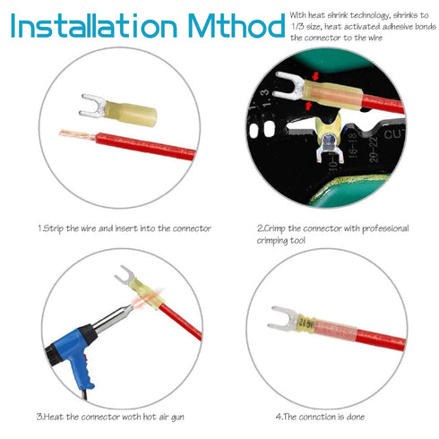 150pcs Nylon Insulated Heat Shrink Fork Connector Wire Electrical Crimp Fork Terminal Connector (12-10AWG,14-16AWG,18-22AWG)...