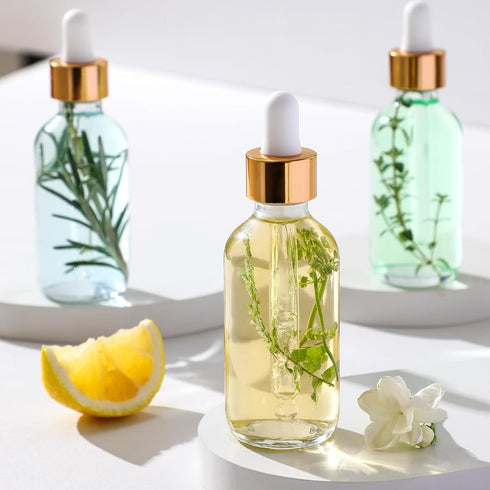 AOZITA 4 Pcs, 1 oz Golden Cap Clear Dropper Bottles (30ml) with 1 Funnel & 4 Labels - Glass Tincture Bottles for Essential Oils with Eye Droppers ...