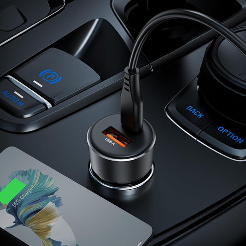 60W Fast Car Charger USB C with Voltage Display, ACEFAST PD3.0/QC3.0/AFC/FCP Fast Charging Dual Port Car Power Adapter for iPhone 13 Pro Max/13 Pr...