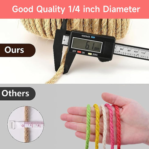 Multicolor Natural Hemp Rope, Cat Scratching Posts Replacement Rope,Repair and Replace Scratching Post cat Tree, 1/4" Rope DIY Cat Jute Twine,Come...
