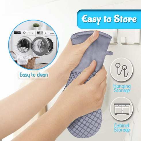 4 Pcs Oven Mitts and Pot Holders,High Heat Resistant 500 Degree Glove with Silicone Non-Slip Surface,Extra Thicken Long Kitchen Cotton Oven Glove ...