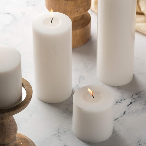 HomeLights Pillar Candles - 2.7x6 inch | 60 Hours Burning, 6 Count - White Unscented Smokeless European Pillar Candles - Perfect for Wedding, Part...