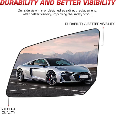 Left Driver Side View Heated Mirror Glass for GMC Acadia 2007-2016, Saturn Outlook 2007-2010, Chevrolet Traverse 2009-2016, Replace 15951926 33223...