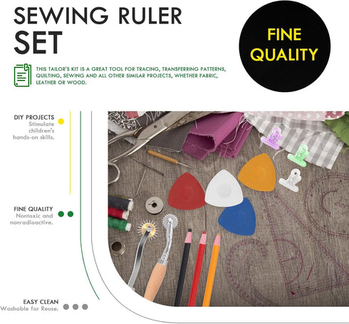Keadic 33Pcs Clear Metric Sewing Ruler Set Contains French Curve Pattern Making Ruler, Plastic Clips, Triangle Tailors Chalk, 4mm and 2mm Tracing ...