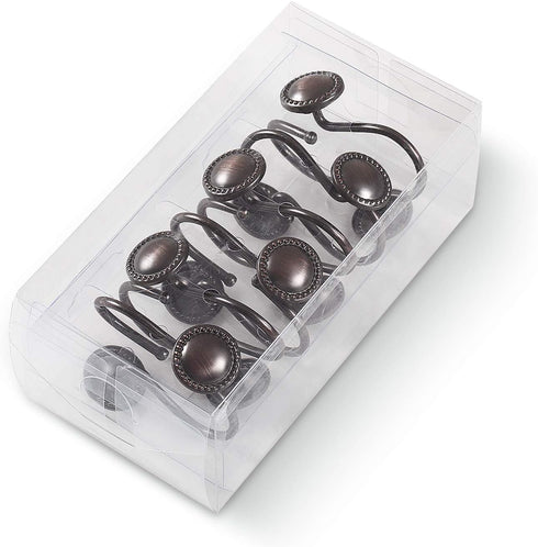 CHICTIE Bronze Shower Curtain Hooks,Oil Rubbed Decorative Shower Rings,Set of 12 Rust Resistant Shower Hooks Hangers for Bathroom Curtains Rods(Oi...