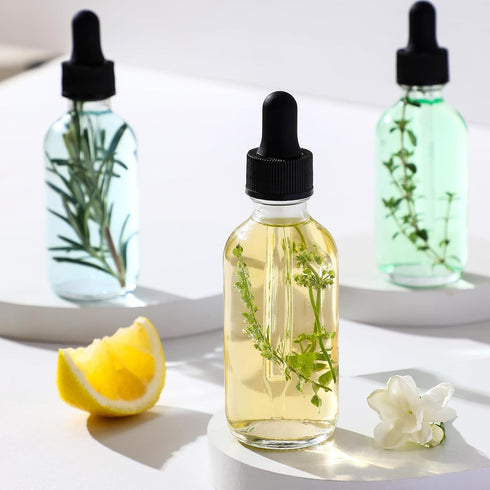 AOZITA 4 Pcs, 2 oz Clear Eye Dropper Bottles with 1 Stainless Steel Funnels & 4 Labels - Black Caps 60ml Thick Glass Tincture Bottles - Leakproof ...