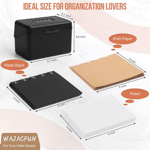 3"x5" Index Card Holder Set, Index Card Box Organizer Storage with 100 Ruled Notecards, 30 Plastic Black Dividers, 25 Kraft Dividers, 240 Designed...