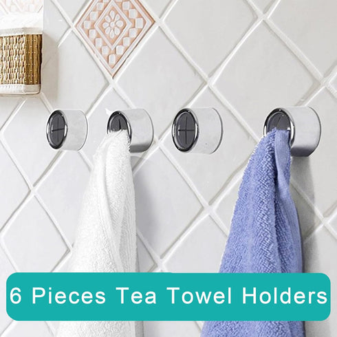 6pcs Push Hooks for Towel, Self-Adhesive Kitchen Towel Holder, Round Wall & Door Mounted Towel Hooks for Kitchen Cabinet Bathroom Home for Hanging...