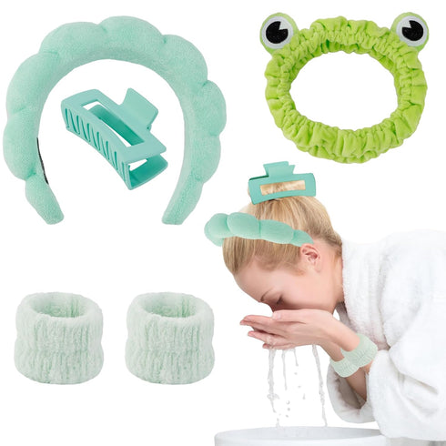 Canitor Spa Headband Wrist Bands Set with Hair Clips Skincare Headband for Washing Face Skin Care Puffy Makeup Headband Preppy Teen Girl Gifts Cut...