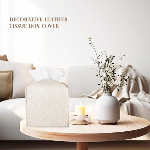 Tissue Box Cover PU Leather Tissue Holder Square Organizer Dispenser for Bathroom, Bedroom, Vanity Countertop, Office, Car, Griege...