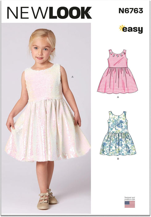 New Look Easy Children's Sleeveless Dress Sewing Pattern Kit, Design Code N6763, Sizes 3-4-5-6-7-8, Multicolor...