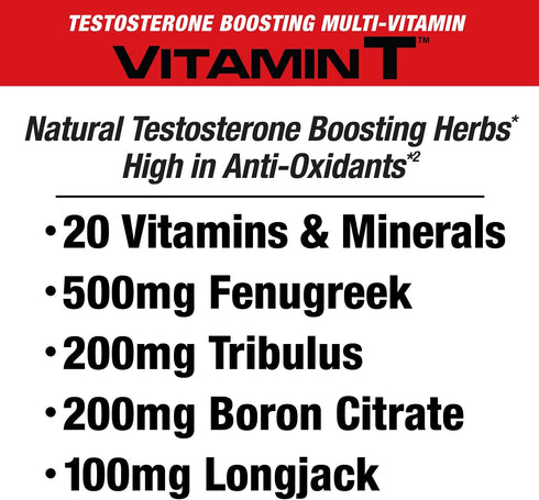 MuscleMeds Vitamin T Daily Complete Multivitamin for Men Enhances Testosterone Muscle Building Sexual Performance 20 Vitamins Minerals Fenugreek T...