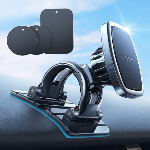 LISEN Magnetic Car Phone Mount for iPhone and Android with 6 Magnets and Adjustable Arch Design, Black...