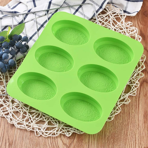 Newk Silicone Oval Soap Molds, 6-Cavities DIY Handmade Soap Mold with Mixed Flower Patterns for Milk Soap...