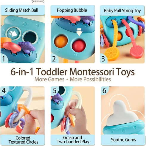 Baby Sensory Montessori Toy for 6-12-18 Months Babies, Food Grade Silicone Pull String Teething Toy for 1 2 3 Year Old, Sensory Activity Toys for ...