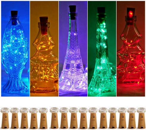 SmilingTown Wine Bottle Cork Lights 15Pack 10 LED 40 Inches Battery Operated Silver Wire Liquor Bottle Fairy Mini String Lights for Party Christma...