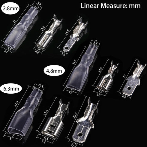 540pcs 2.8mm 4.8mm 6.3mm Male and Female Spade Connectors Kit with Insulating Sleeve, Crimp Connectors Crimp Terminals Electrical Connectors, Elec...
