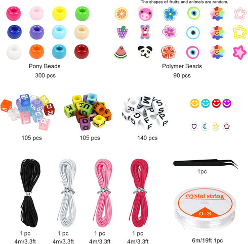 Dowsabel Bracelet Making Kit, Beads for Bracelets Making Pony Beads Polymer Clay Beads Smile Face Beads Letter Beads for Jewelry Making, DIY Arts ...