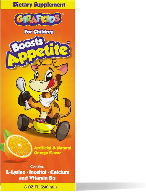 GirafKids Appetite Vitamins for Kids – 8Fl Oz Appetite Boost Syrup – L-Lysine, Inositol, Calcium and Vitamins – Orange Flavor – Premium Energy Boo...