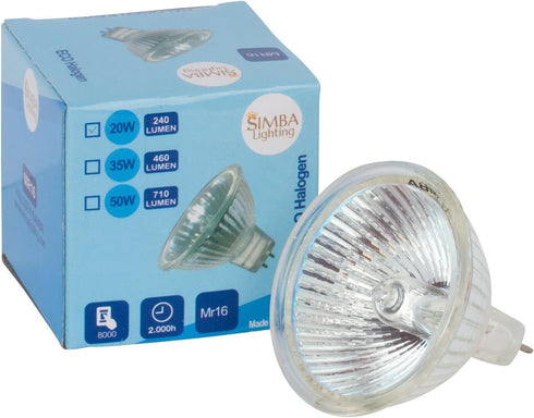 Simba Lighting Halogen MR16 20W 12V Light Bulbs (10 Pack) for Landscape, Track Lights, Fiber Optics, Desk Lamps, BAB C Spotlights with Glass Cover...