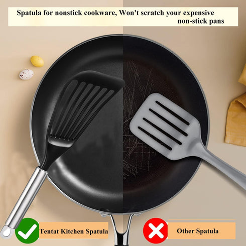 2pcs -Tenta Kitchen Nonstick cookware Thin Slotted Egg Spatula Turner Flexible Nylon Metal Fish Spatula, Wide Blade Lightweight Heat Resistant wit...
