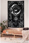 Riyidecor Gothic Vertical Goth Tapestry Wiccan Witch Wall Hanging Moon Tarot 30Wx50H Inch Goth Black White Aesthetic Floral Small Bohemian Stars M...