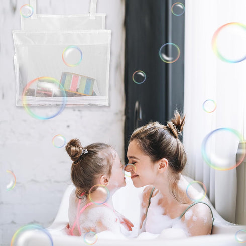 Baby Bath Toy Organizer Bathtub Toy Holder Shower Caddy 14× 11 × 6 inches Toy Storage Net Bags with 2 Side Pockets Hanging bag Multi-use Bathroom ...